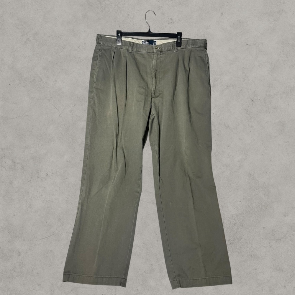 Polo Ralph Lauren Andrew Pant Mens 42x32 Olive Green Pleated Chino Cotton Pant